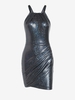 Robe Moulante Métallique Croisé à Volants L Noir