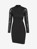 Robe Moulante Panneau en Dentelle à Col Montant S Noir