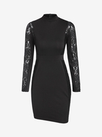 Robe Moulante Panneau en Dentelle à Col Montant S Noir