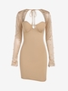 Robe Moulante Perlée à Dos Ouvert M Café lumière