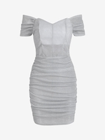 Robe Moulante Plissée à Bretelle Transparente M Argent