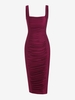 Robe Moulante Plissée à Col Carrée S Rouge foncé