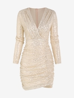 Robe Moulante Plissée Brillante Superposée à Paillettes M Café lumière