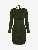 Robe Moulante Plissée Croisée à Col Halter L Vert profond