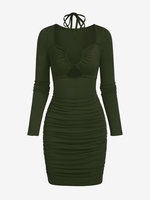 Robe Moulante Plissée Croisée à Col Halter M Vert profond