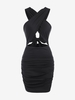 Robe Moulante Plissée Découpée Croisée Xs Noir