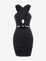 Robe Moulante Plissée Découpée Croisée Xs Noir