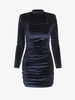 Robe Moulante Plissée en Velours avec Ras du Cou M Bleu profond