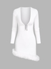 Robe Moulante Plongeante Fourrée S Blanc