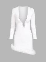 Robe Moulante Plongeante Fourrée S Blanc