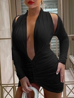 Robe Moulante Plongeante Froncée à Col Halter S Noir