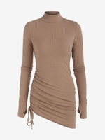 Robe Moulante Sanglée en Tricot à Col Montant L Café