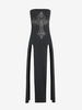 Robe Moulante sans Bretelle Motif de Croix avec Strass S Noir