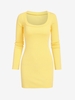 Robe Moulante Simple Côtelée à Manches Longues S Jaune