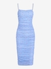 Robe Moulante Superposée Fleurie en Maille à Bretelle à Volants S Bleu