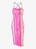 Robe Moulante Teintée Rayée Croisée M Rose léger
