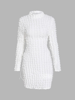 Robe Moulante Texturée à Lacets L Blanc