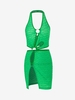 Robe Moulante Texturée Fendue à Col Halter M Vert