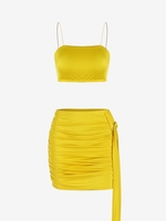 Robe Nouée Anneau en O à Volants Deux Pièces M Jaune