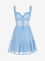 Robe Nouée Ourlet à Volants à Pois S Bleu clair