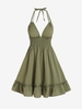 Robe Nuisette Plissée à Volants à Col Halter L Vert