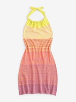 Robe Ouverte Au Dos en Tricot en Blocs de Couleurs à Col Halter L