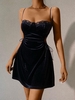 Robe Ouverte en Couleur Unie en Velours S Noir