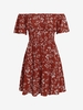 Robe Patineuse à Imprimé Fleur à Epaule Dénudée à Volants S Rouge