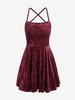 Robe Patineuse en Velours à Lacets L Rouge foncé