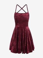 Robe Patineuse en Velours à Lacets L Rouge foncé