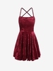 Robe Patineuse en Velours à Lacets S Rouge foncé