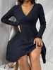 Robe Patineuse Tricotée à Manches Longues L Bleu profond