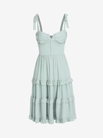 Robe Plisée à Epaule Nouée à Volants L Vert clair