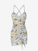 Robe Plissée Croisée à Imprimé Fleur L Gris