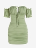 Robe Plissée en Couleur Unie à Epaule Dénudée M Vert