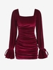 Robe Plissée en Velours à Col Carré S Rouge foncé