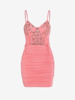 Robe Plissée Florale Brodée à Armature M Rose clair
