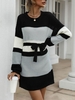 Robe Pull Ceinturée en Blocs de Couleurs à Goutte Epaule S Multi a