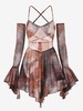Robe Rétro Transparente Imprimée Au Dos Ouvert à Manches Evasées M