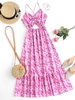 Robe Sanglée Peinture Fleurie Croisée Ouverte Au Dos M Rose clair