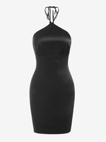 Robe sans Manches en Satin à Col Halter M Noir