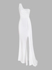 Robe Sirène de Bal Drapée à Fente Élevée à Une Épaule Nue M Blanc