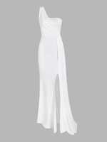 Robe Sirène de Bal Drapée à Fente Élevée à Une Épaule Nue M Blanc