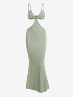 Robe Sirène Longue à Bretelles Spaghetti à Découpe L Vert