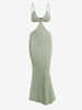Robe Sirène Longue à Bretelles Spaghetti à Découpe S Vert