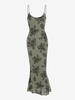 Robe Sirène Longue Superposée Florale en Maille M Café