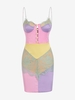 Robe Soyeuse Chaîne Panneau en Dentelle en Blocs de Couleurs avec Strass L