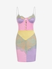 Robe Soyeuse Chaîne Panneau en Dentelle en Blocs de Couleurs avec Strass M