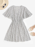 Robe Superposée à Manches avec Papillon à Pois S Blanc
