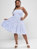 Robe Superposée à Rayure Fine à Epaule Nouée de Grande Taille